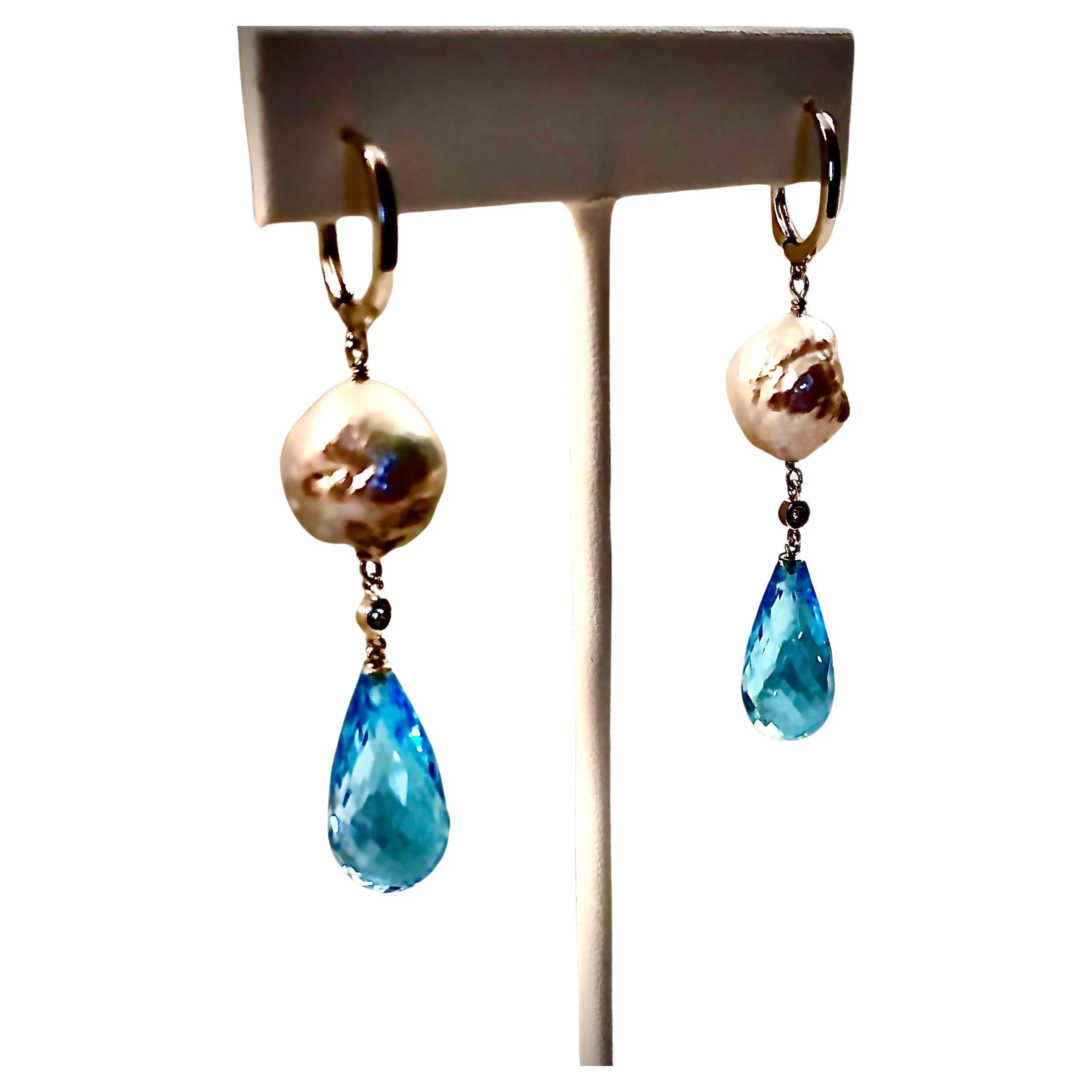  Pearl and blue topaz earrings For Sale