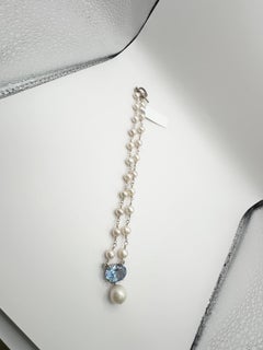 Pearl and blue topaz necklace SS silver necklace