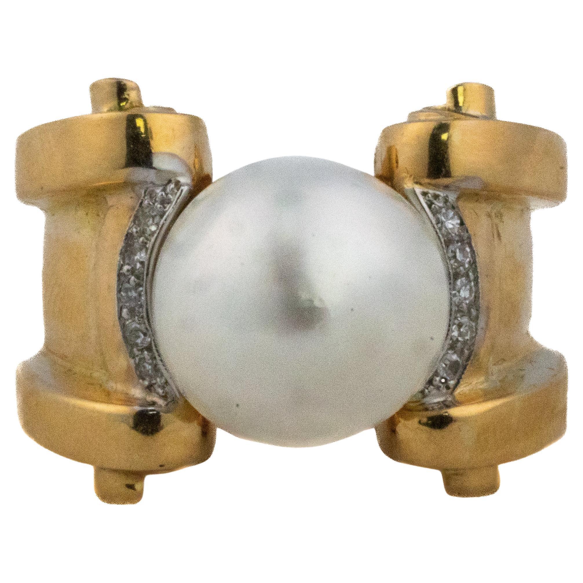 Perlen- und Brillantschliff-Diamant-Akzent-Ring