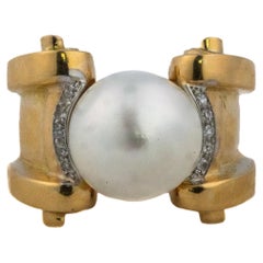 Perlen- und Brillantschliff-Diamant-Akzent-Ring