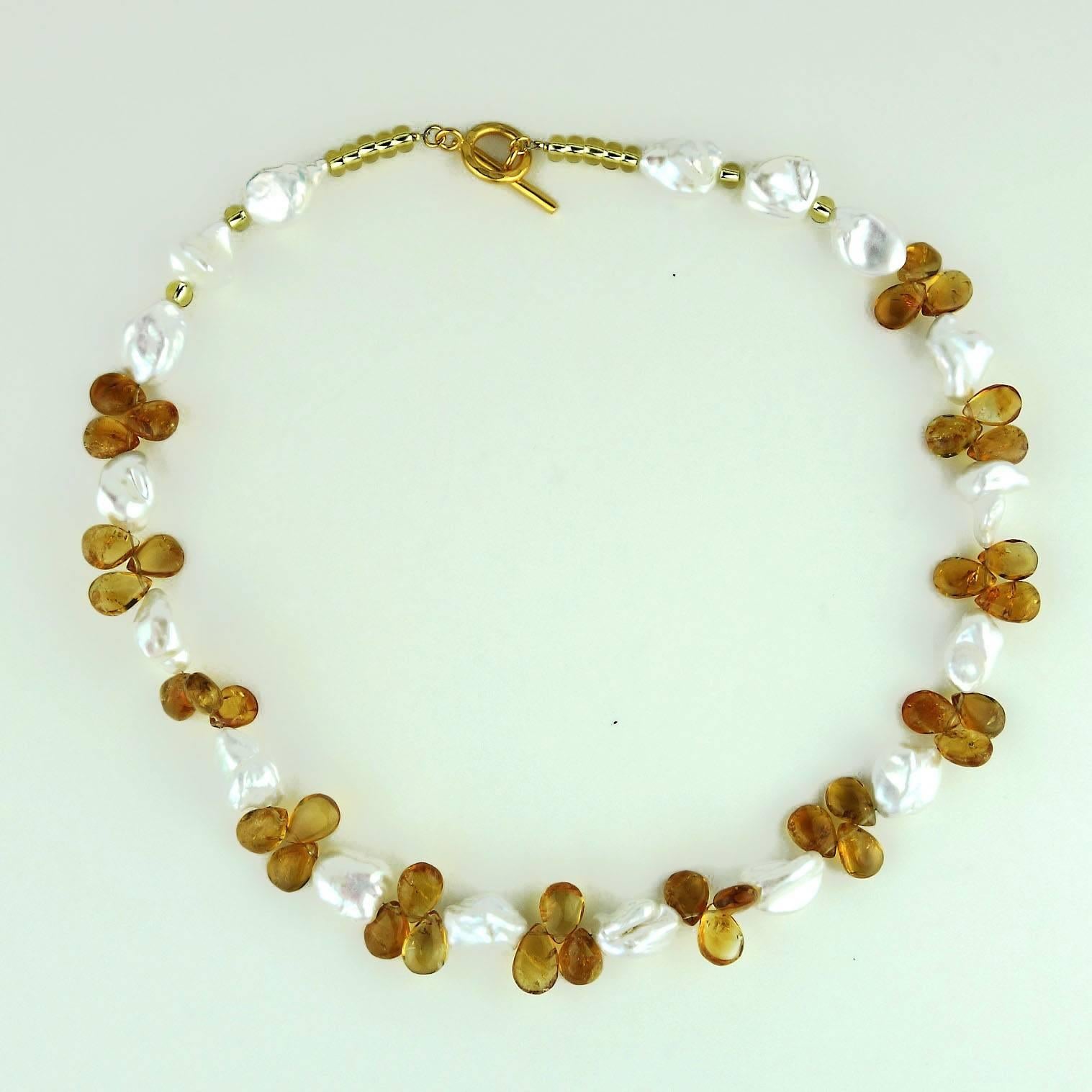 Pearl and Citrine Briolette Necklace In New Condition In Raleigh, NC