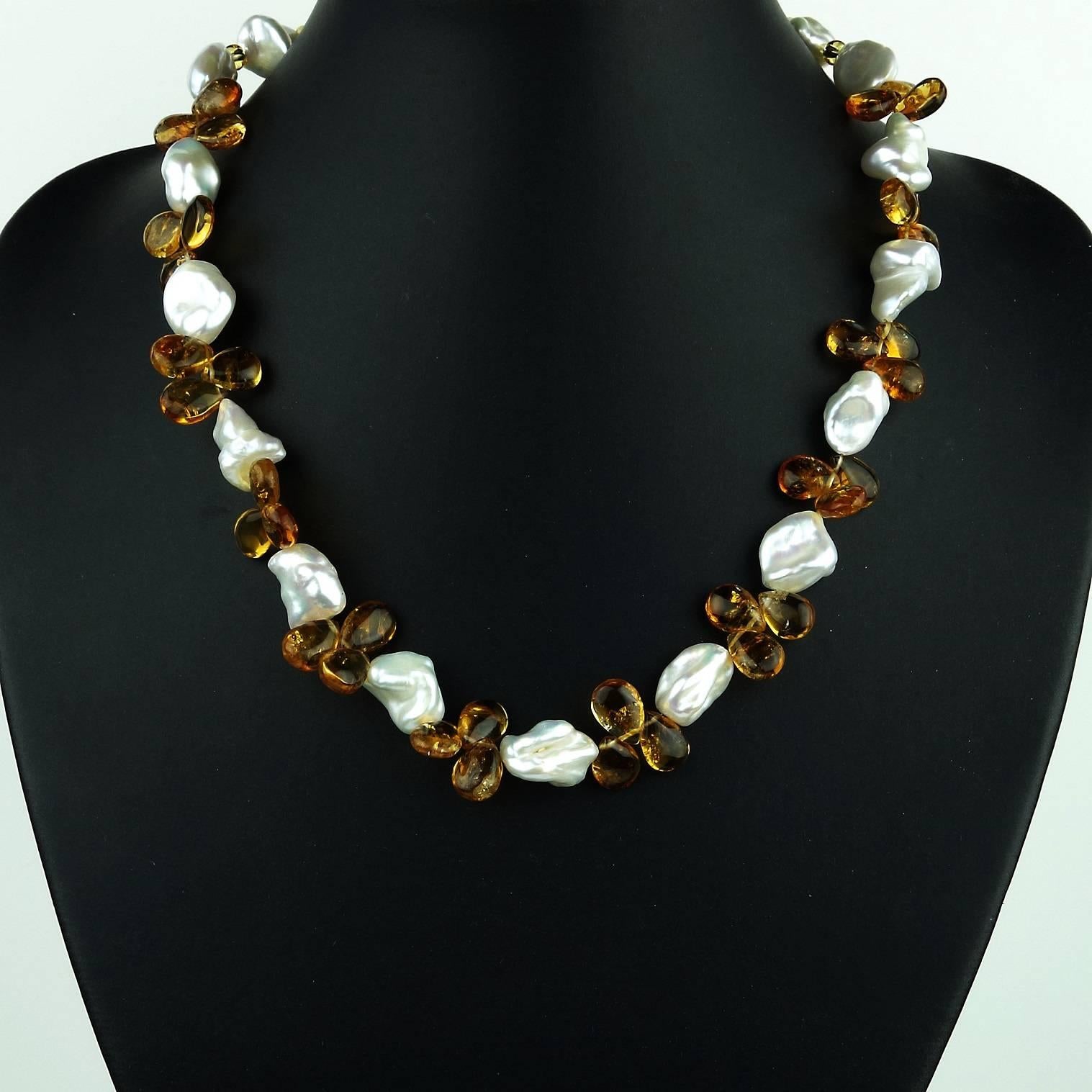 Women's Pearl and Citrine Briolette Necklace