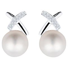 Pearl and Diamond 14 Karat White Gold Stud Earrings