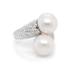Pearl and Diamond 18 Carat white Gold Crossover Cocktail Ring