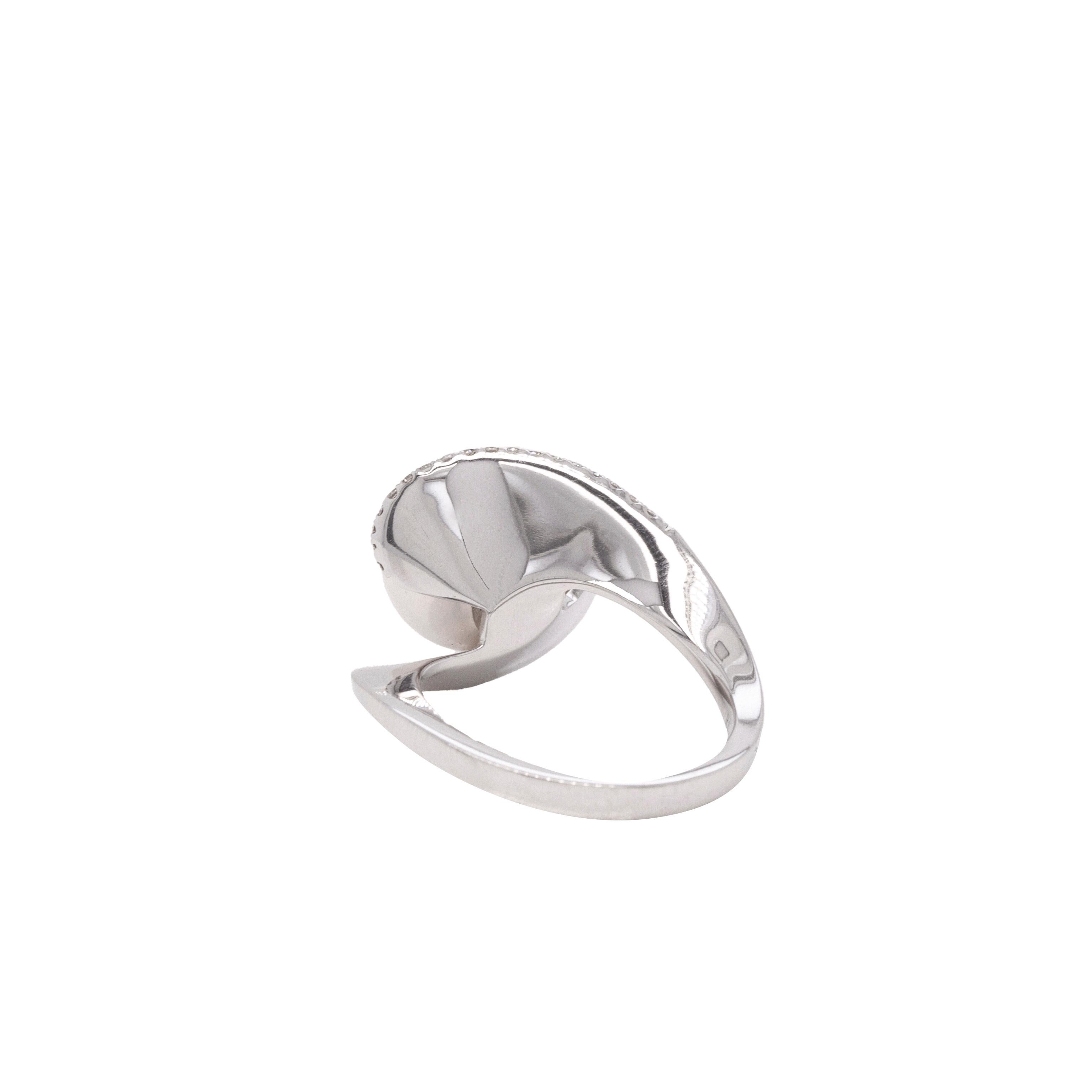 Brilliant Cut Pearl and Diamond 18 Carat White Gold Crossover Cocktail Ring For Sale