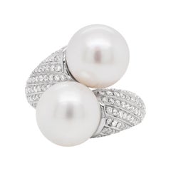 Pearl and Diamond 18 Carat white Gold Crossover Cocktail Ring