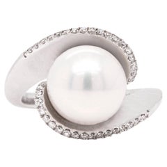 Pearl and Diamond 18 Carat White Gold Crossover Cocktail Ring