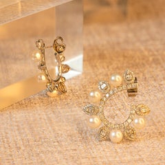 Pearl and Diamond 18 Carat White Gold Hoop Earrings