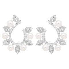 Pearl and Diamond 18 Carat White Gold Hoop Earrings