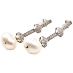 Pearl and Diamond 18 Karat White Gold Drop Earrings