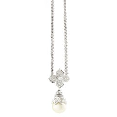 Pearl and Diamond 18 Karat White Gold Pendant Necklace