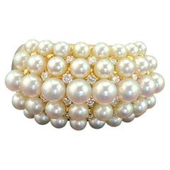 Pearl and Diamond 18K Yellow Gold Cluster Ring