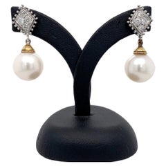 Pearl and diamond art deco drop earrings 18k gold