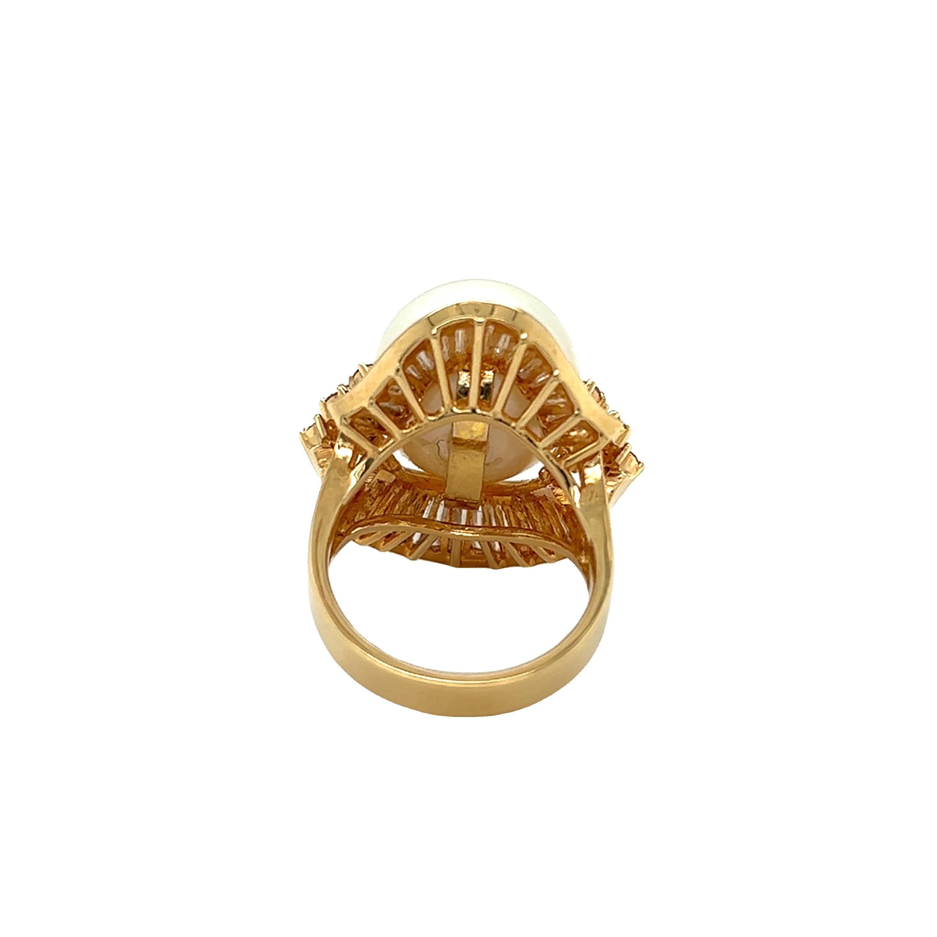Pearl and Diamond Ballerina Ring 14k Yellow Gold For Sale 1