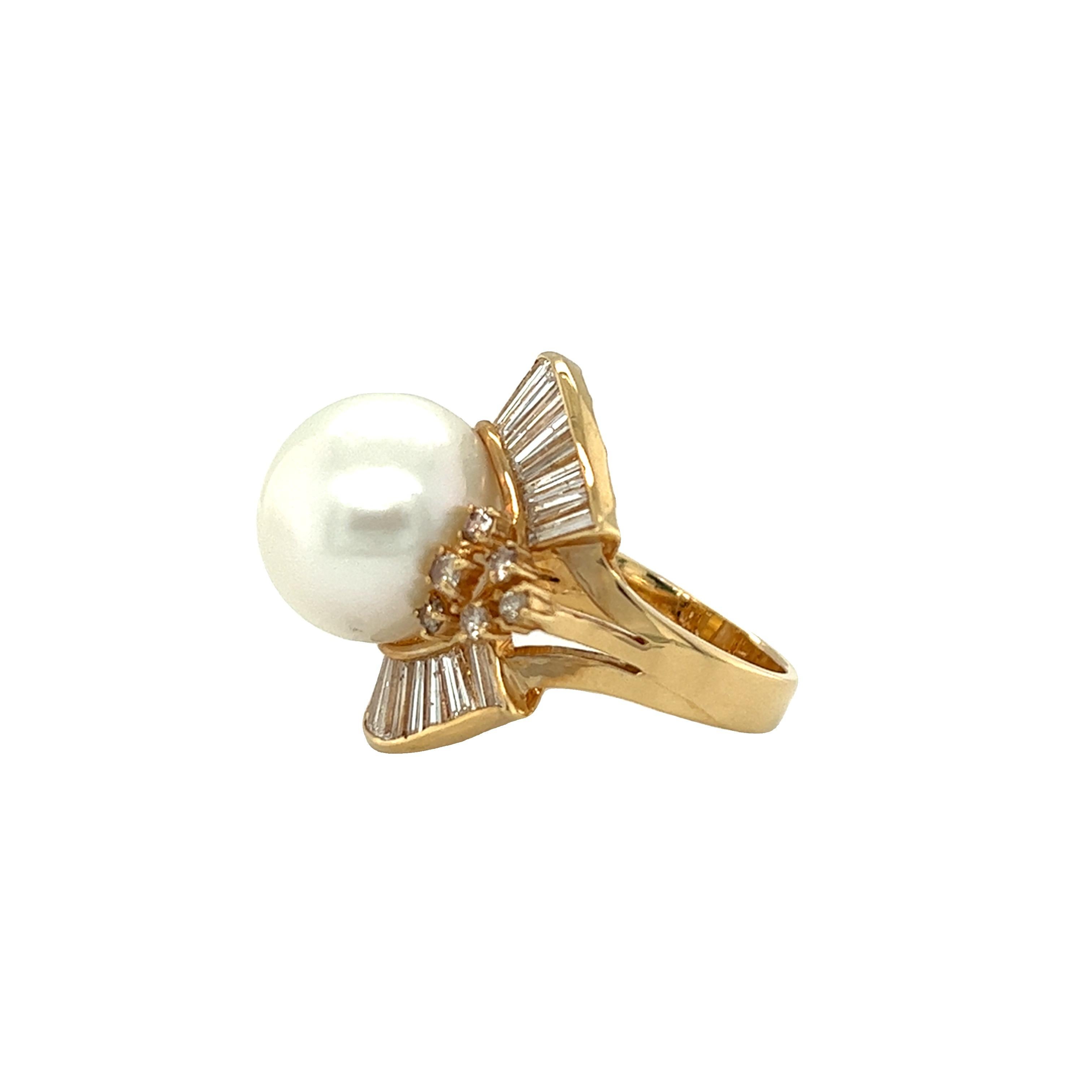 Pearl and Diamond Ballerina Ring 14k Yellow Gold For Sale 2