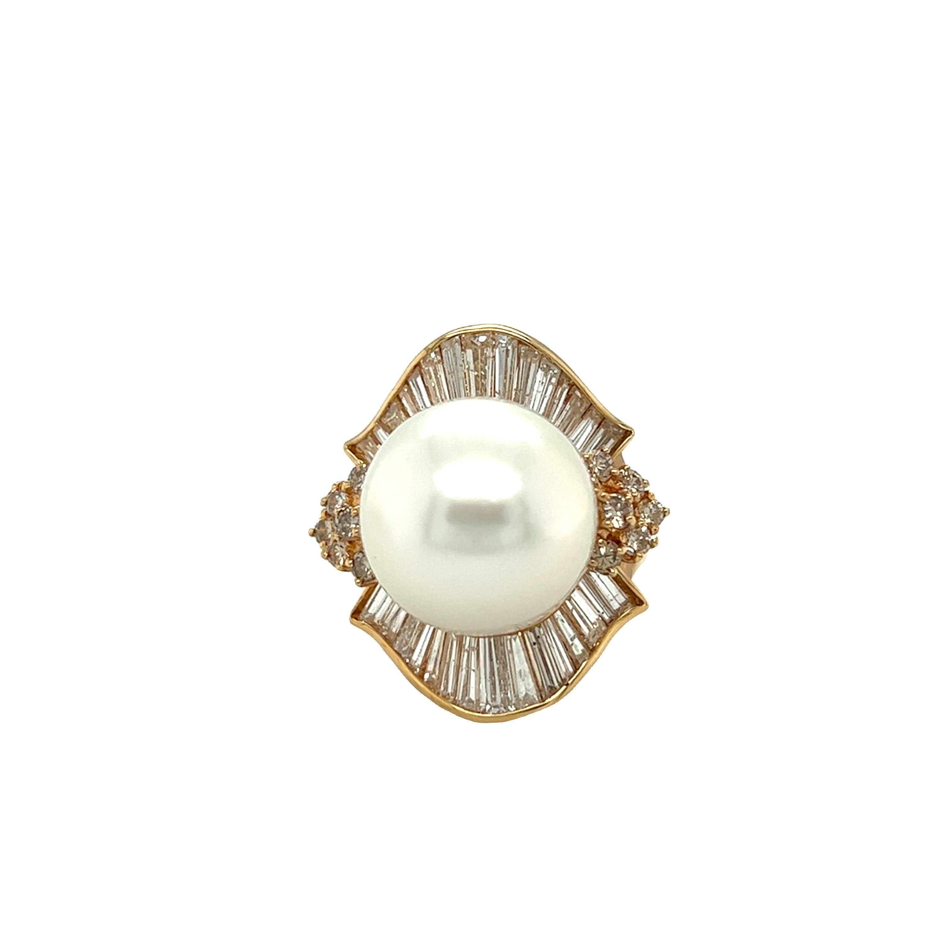 Pearl and Diamond Ballerina Ring 14k Yellow Gold For Sale 3