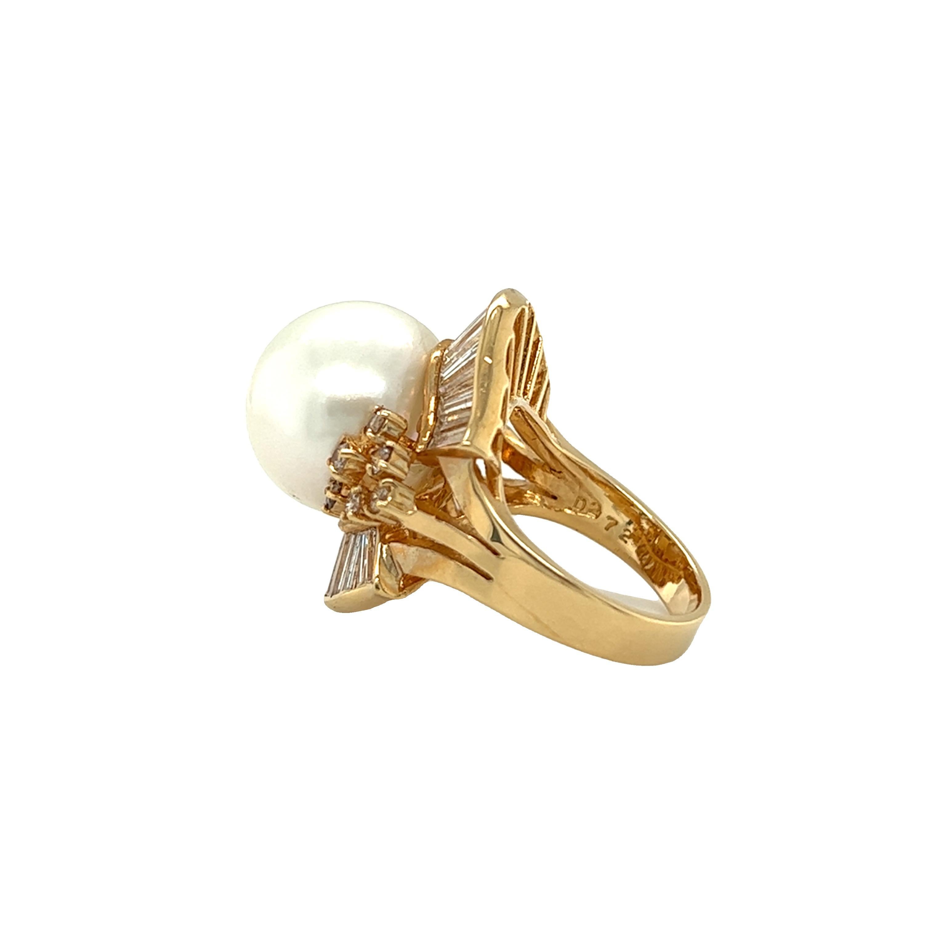 Pearl and Diamond Ballerina Ring 14k Yellow Gold For Sale 4