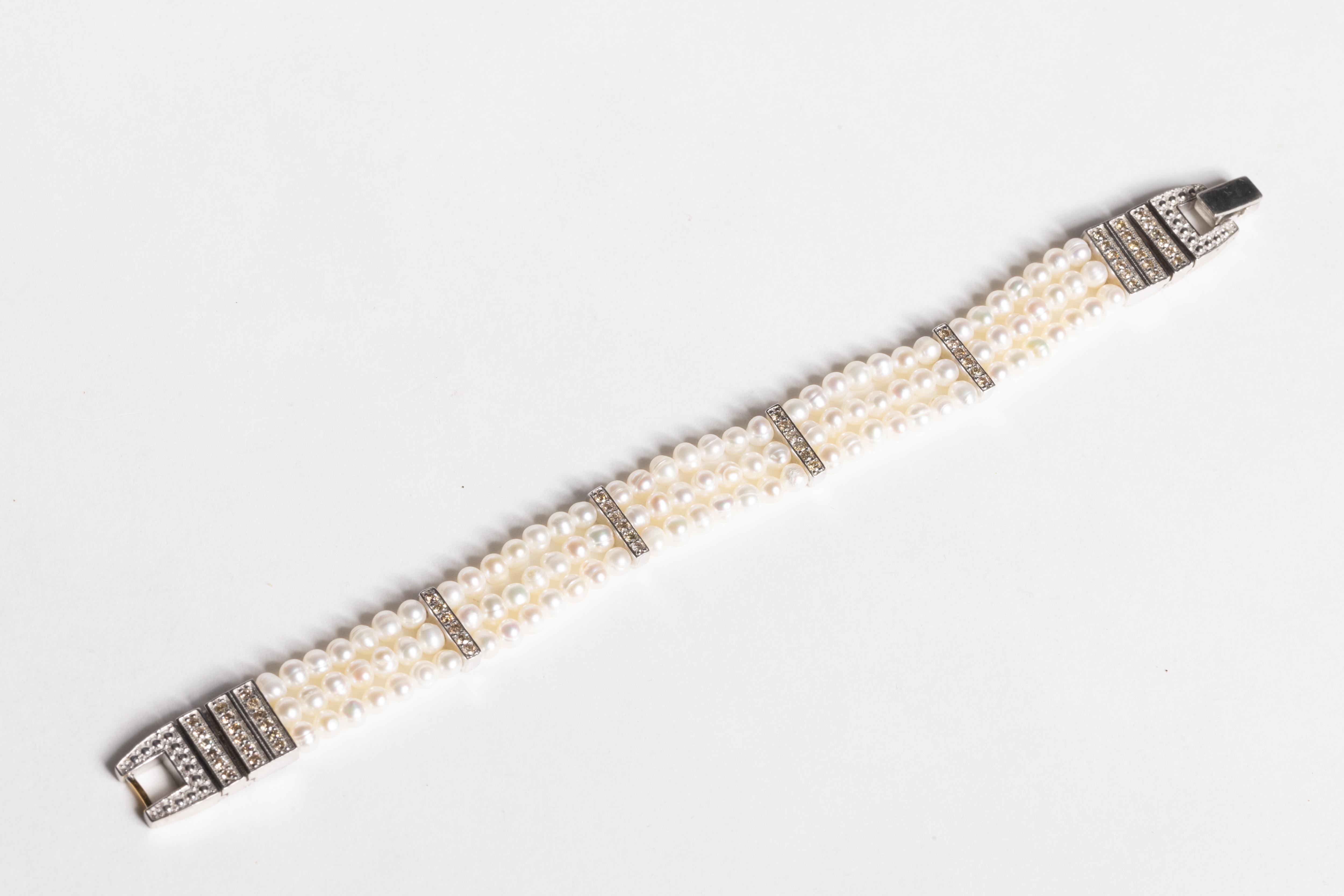 Perlen- und Diamantarmband mit Perlen für Damen oder Herren im Angebot