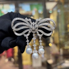 Pearl and Diamond Bow Brooch