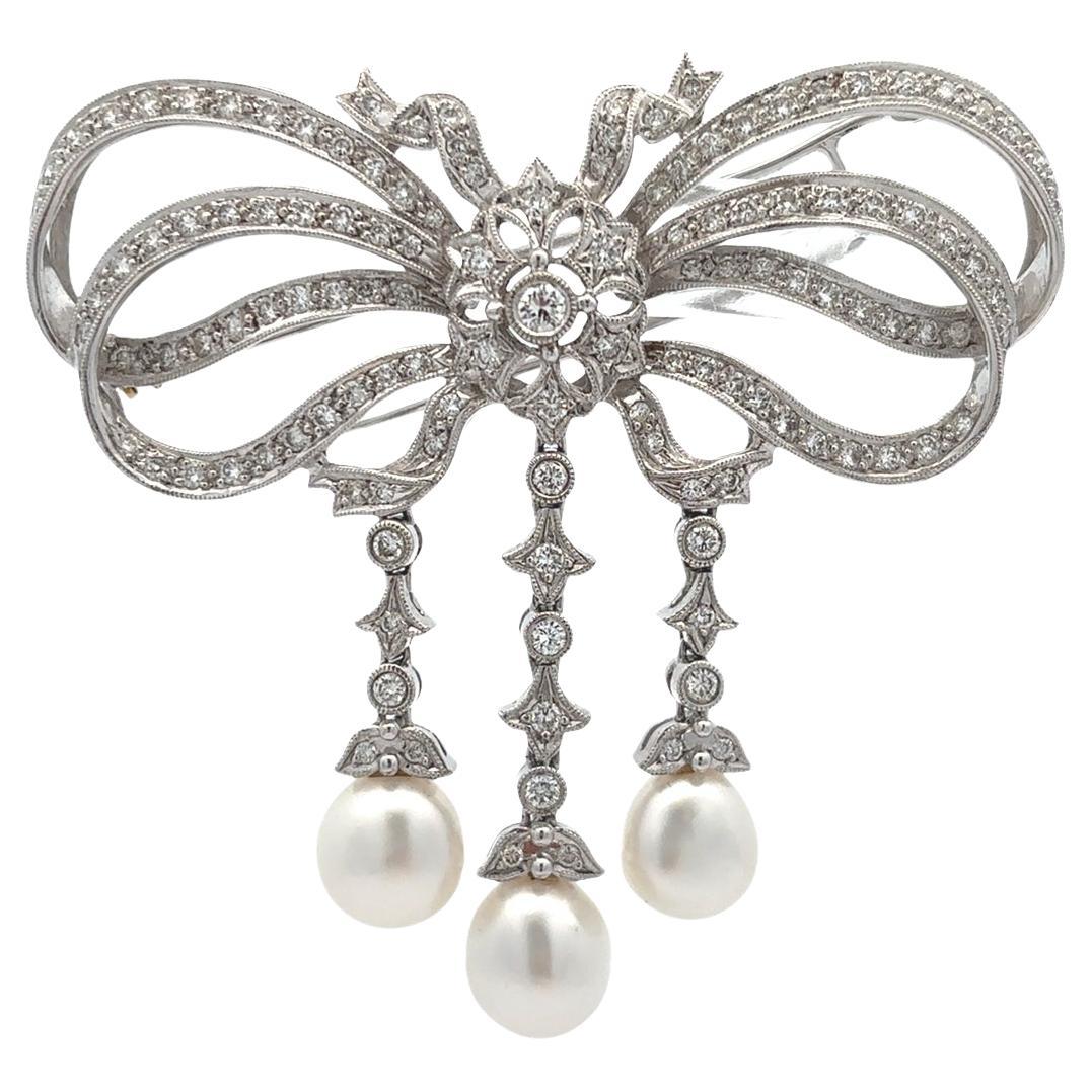 Pearl and Diamond Bow Brooch