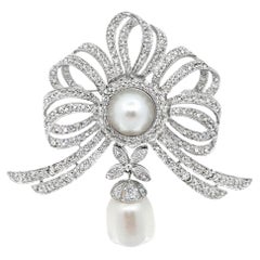Pearl and Diamond Bow Brooch