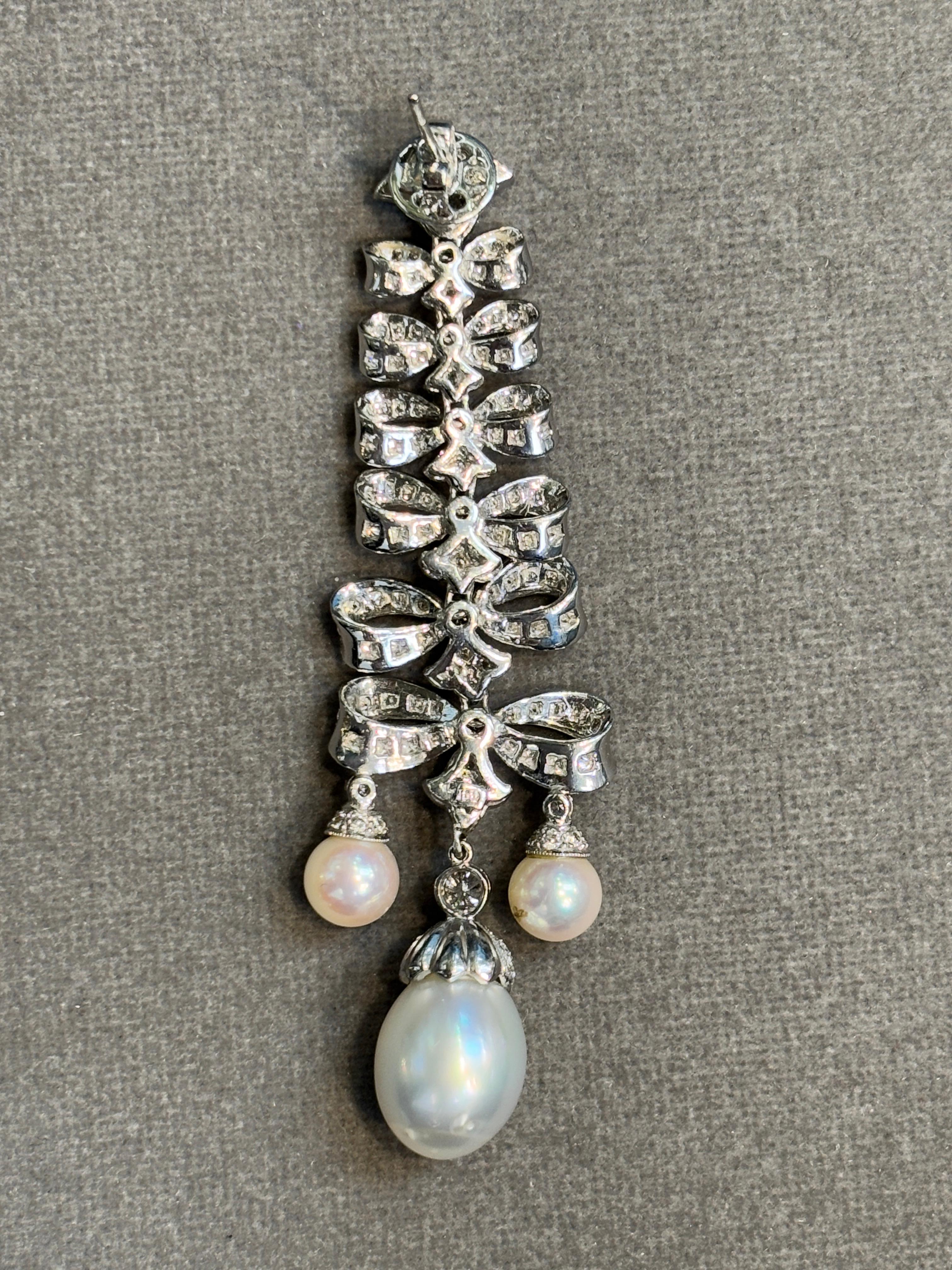 Orecchini a fiocco con perle e diamanti in vendita 2