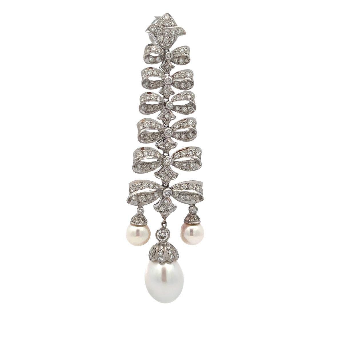 Orecchini a fiocco con perle e diamanti in vendita 3