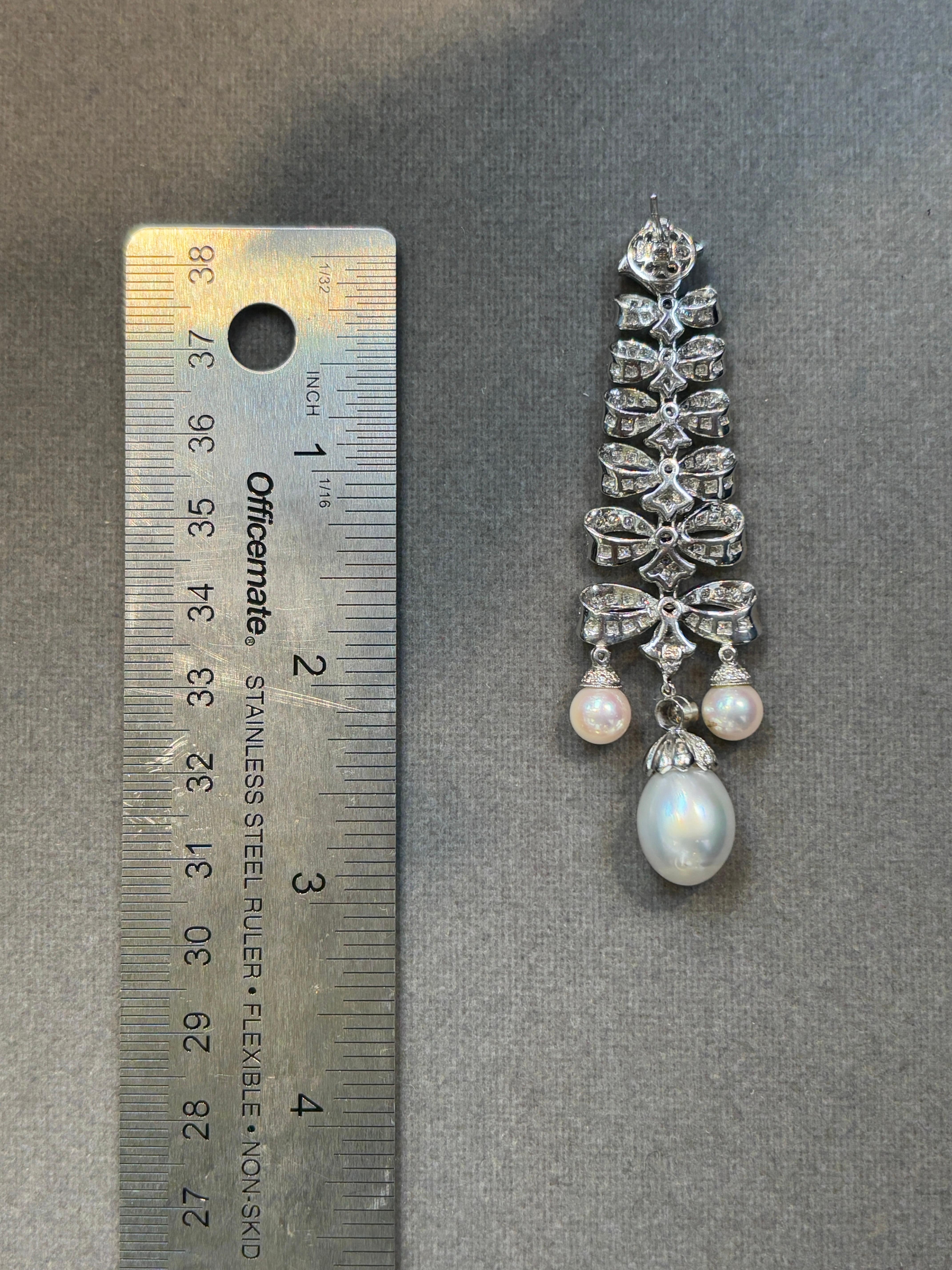 Orecchini a fiocco con perle e diamanti in vendita 4