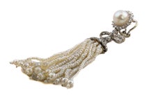 Pearl and Diamond Bow Tassel Earrings