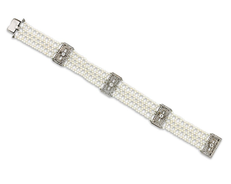 Round Cut Pearl and Diamond Bracelet For Sale