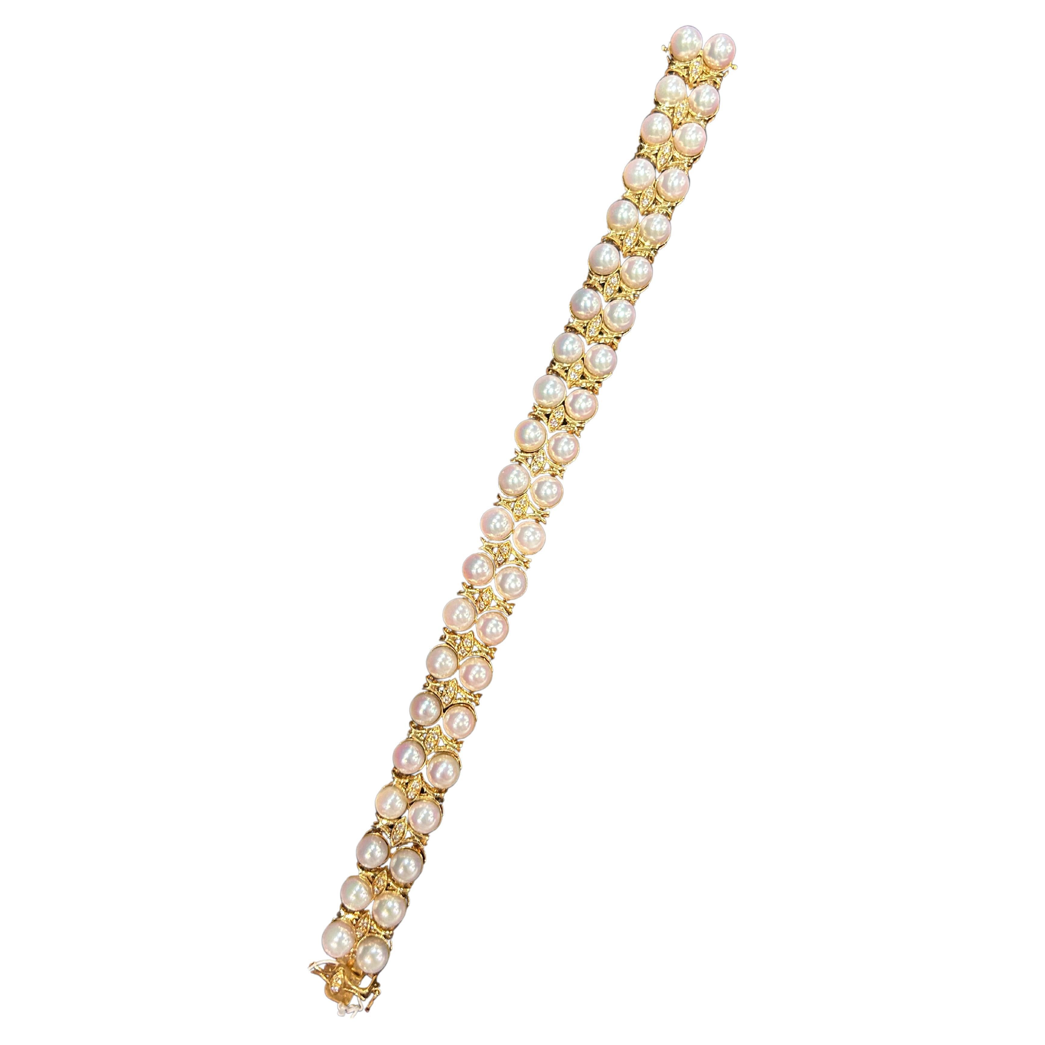 Pearl and Diamond Bracelet in 18k Yellow Gold
