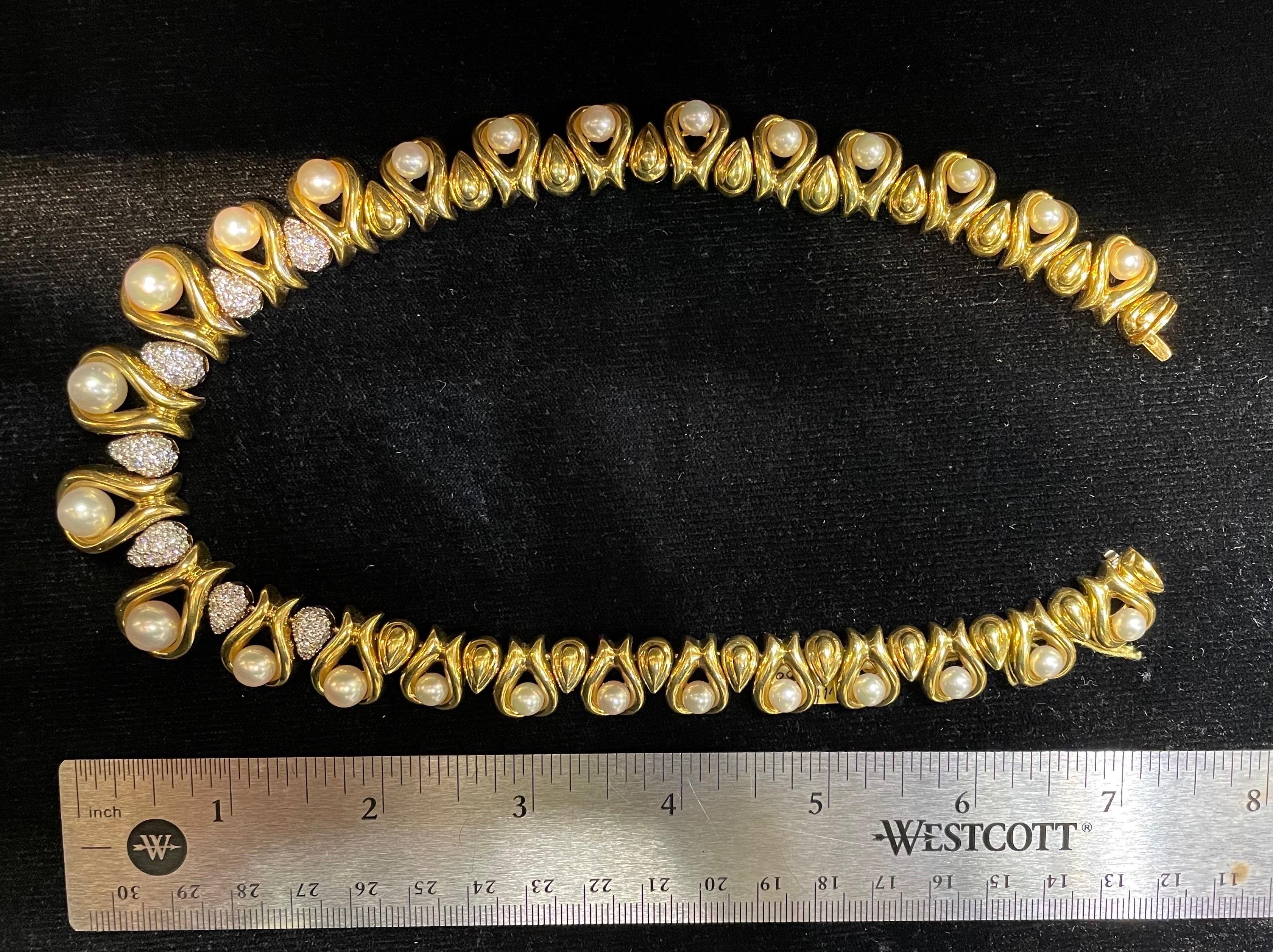 Pearl and Diamond Choker In Excellent Condition For Sale In New York, NY