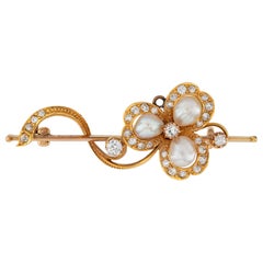 Antique Pearl and Diamond Clover Brooch