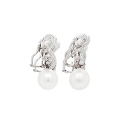 Boucles d'oreilles clips en or blanc 18 carats avec perles et diamants Jour et Nuit