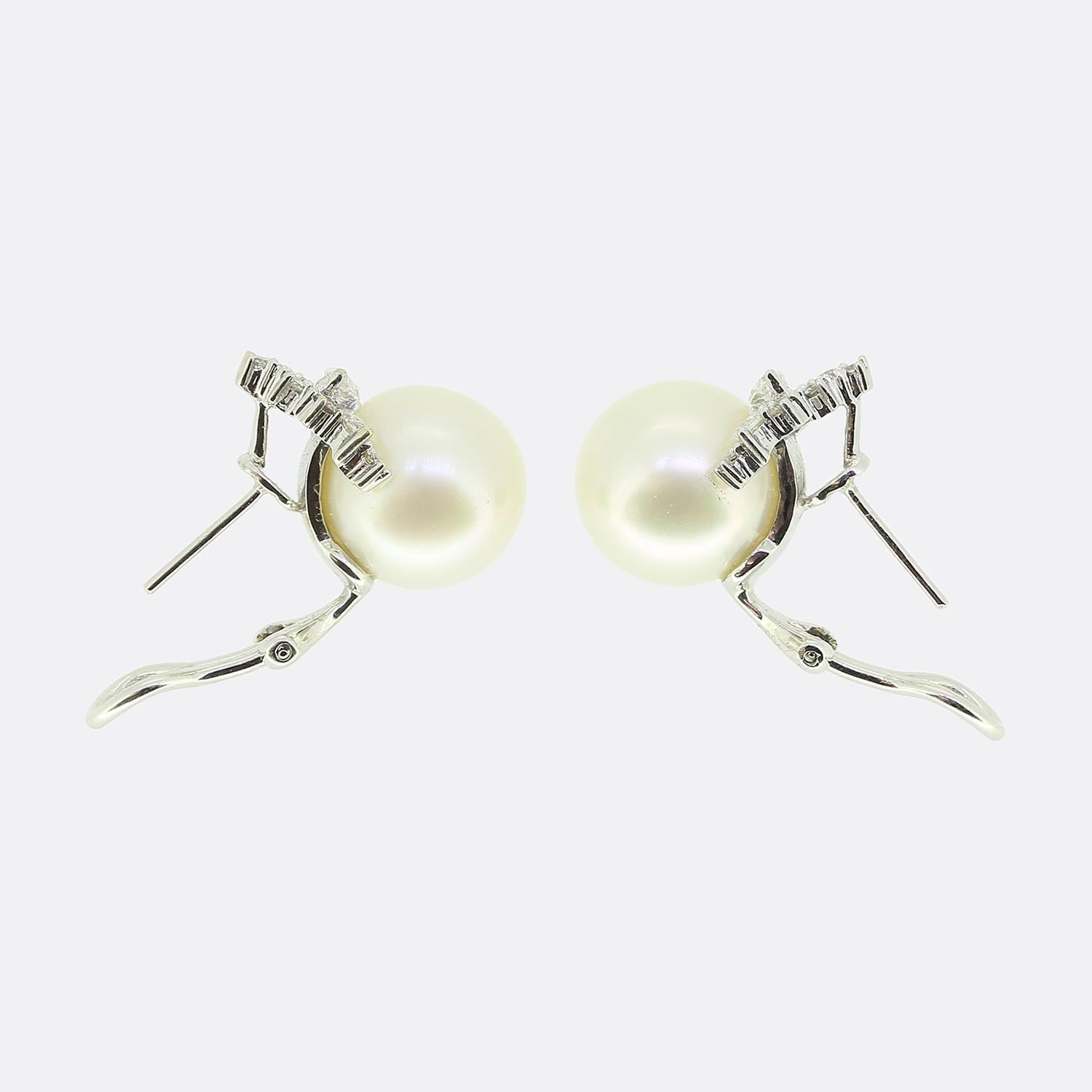 Pearl and Diamond Cluster Earrings In Good Condition For Sale In London, GB