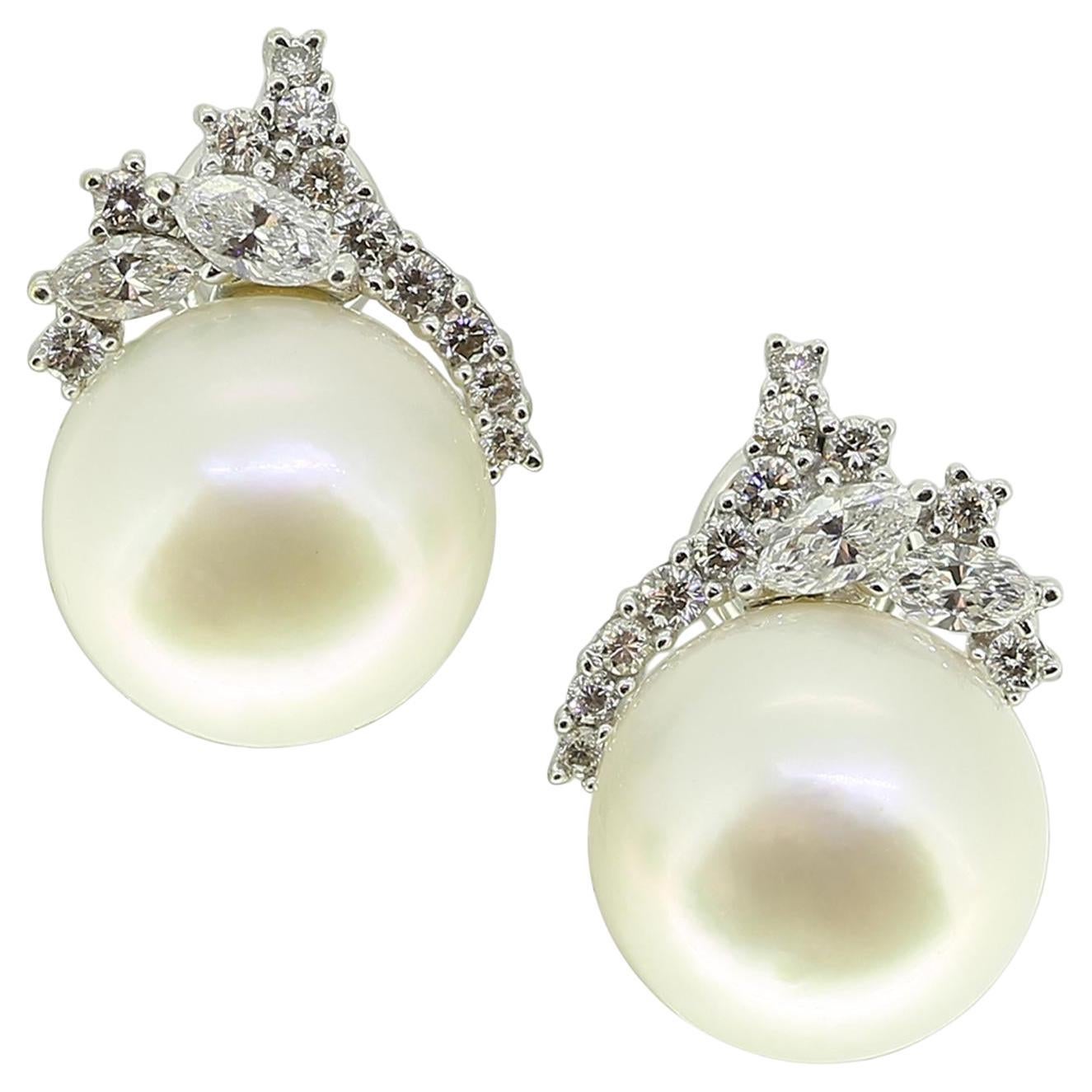 Pearl and Diamond Cluster Earrings