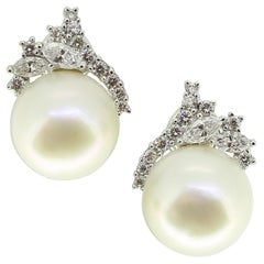Pearl and Diamond Cluster Earrings