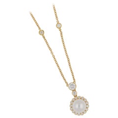 Pearl and Diamond Cluster Necklace in 18 Karat Yellow Gold