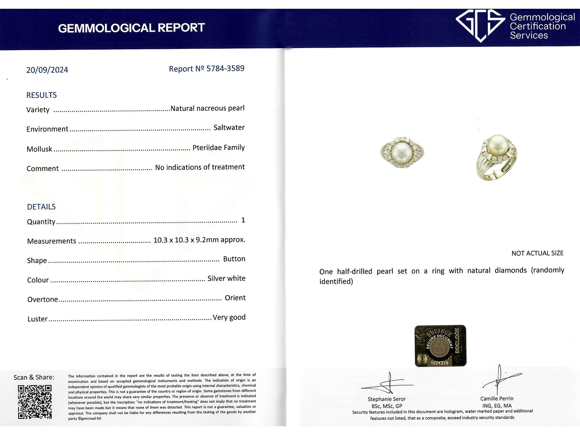 Perlen- und Diamant-Cluster-Ring von W. A. Bolin, Schwedisch, 1960 Damen im Angebot