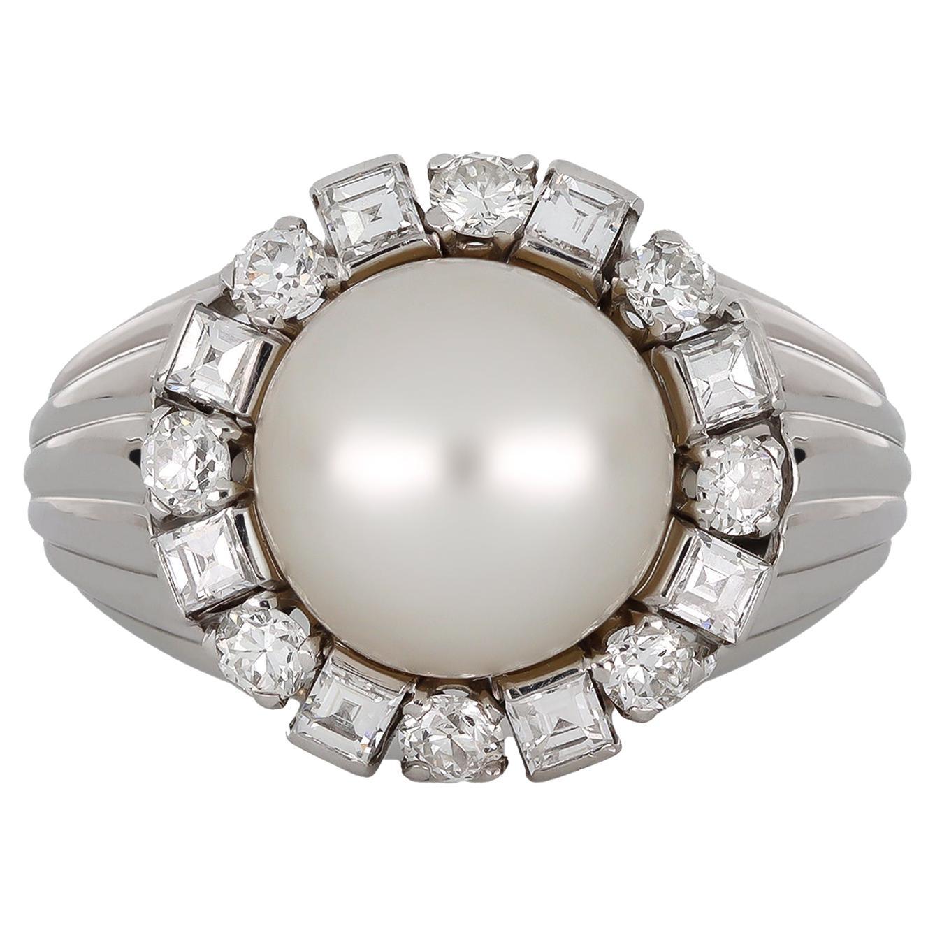 Perlen- und Diamant-Cluster-Ring von W. A. Bolin, Schwedisch, 1960 im Angebot