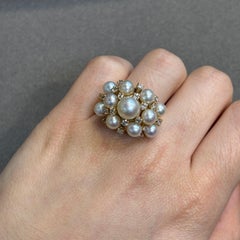 Pearl and Diamond Cluster Ring
