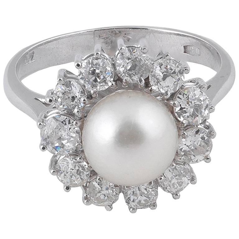 Retro Pearl and Diamond Cluster Ring