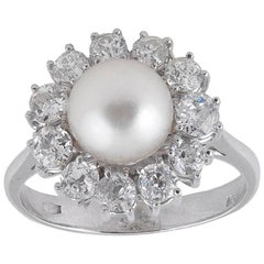 Pearl and Diamond Cluster Ring