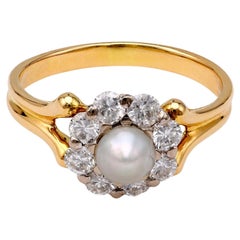 Vintage Pearl and Diamond Cluster Ring