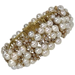 Pearl and Diamond Cocktail Bracelet by Designer K. Lambert in Gold