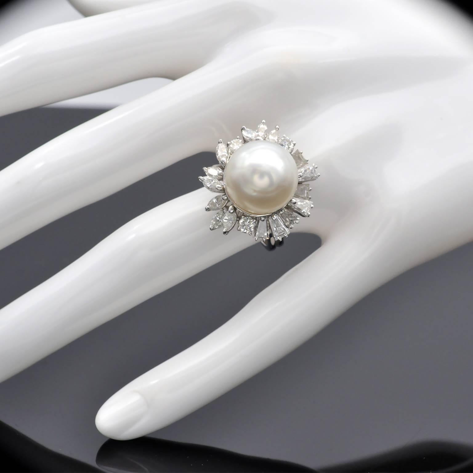 Women's Pearl and Diamond Cocktail Gold Ring