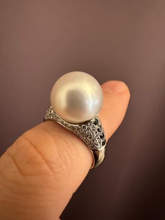 Rosior 0.56ct Diamond & Pearl Cocktail Ring in 950 Platinum, Portugal