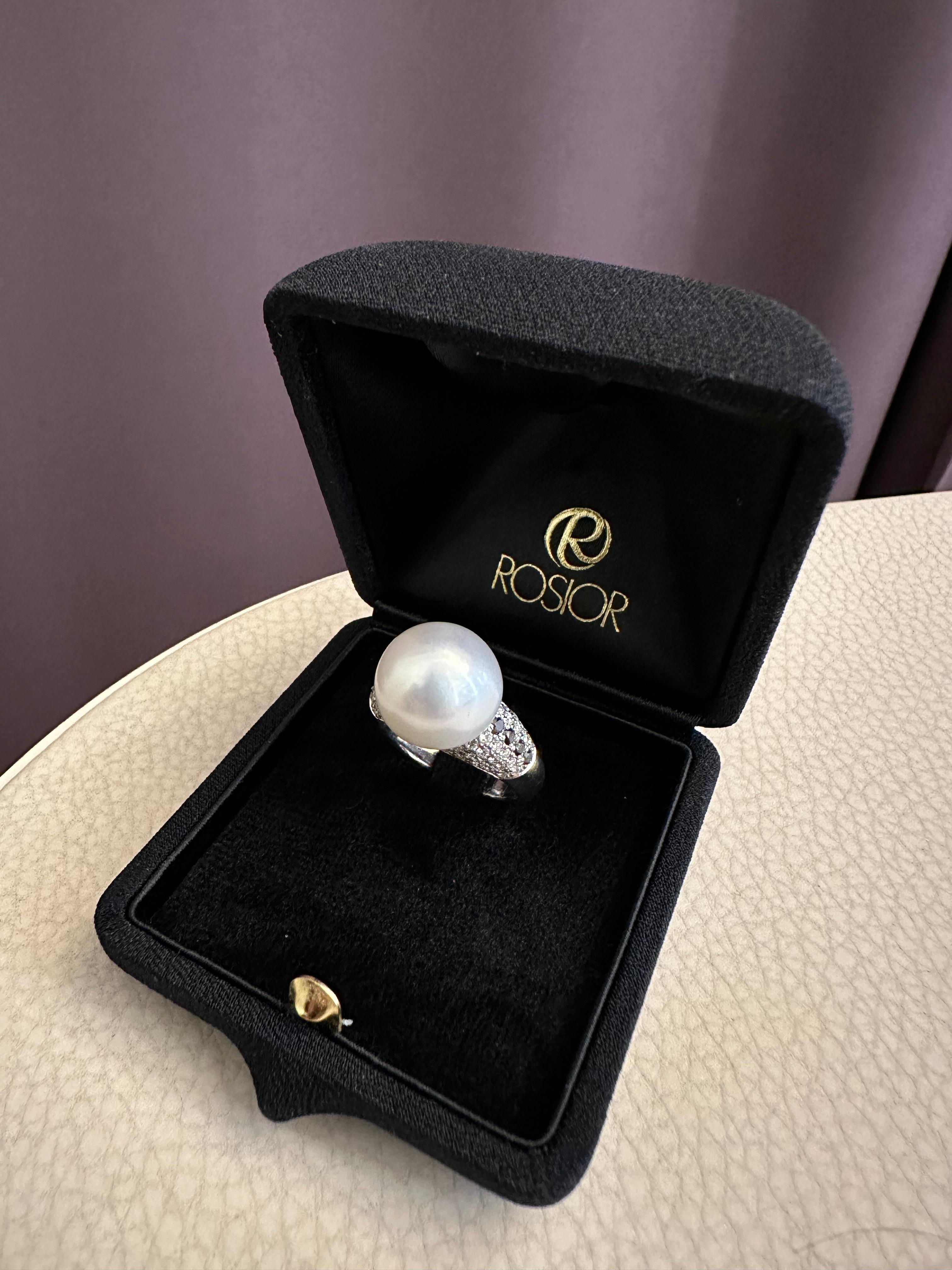 Women's or Men's Pearl and Diamond Cocktail Ring set in Platinum For Sale