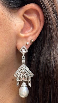 Pearl And Diamond Dangle Earrings