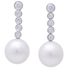 Pearl and Diamond Dangle Earrings